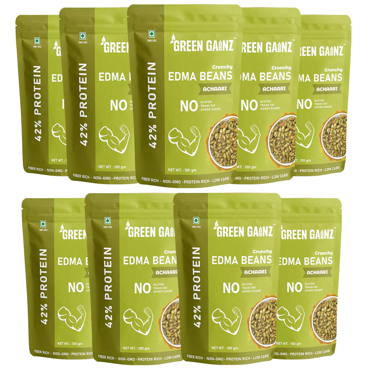 Edamame Achaari – Pack of 9(100gm each) | Weight Loss Friendly Namkeen