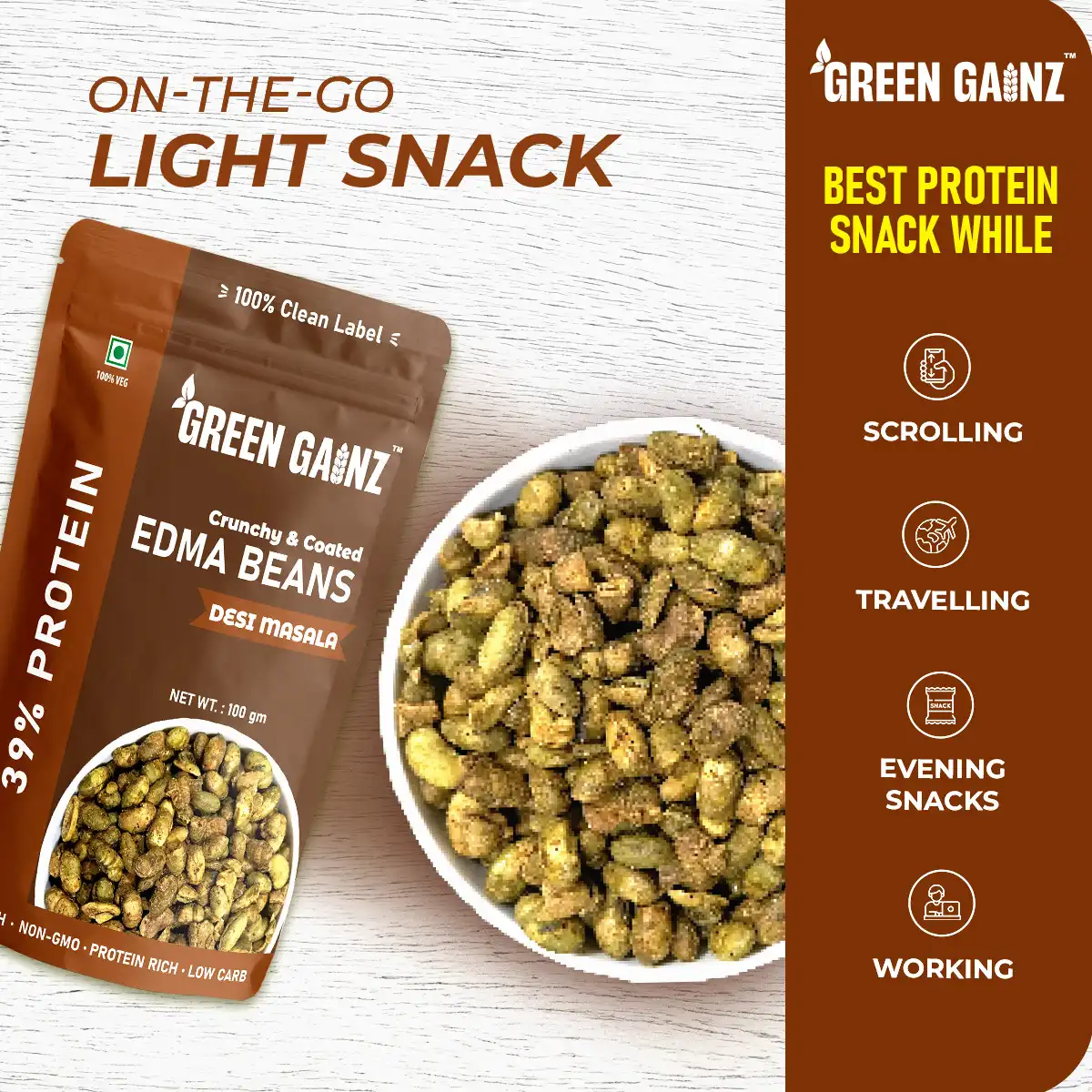 Edamame Desi Masala (Pack of 6 - 100gm each) – High Protein Vegan Snack - Image 5