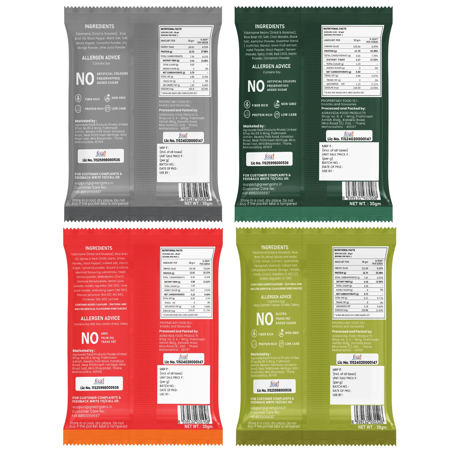 Roasted Edamame (4 packs - 30gm each) | Peri Peri Limon, Achaari, Salt n Pepper, Masala - Image 3